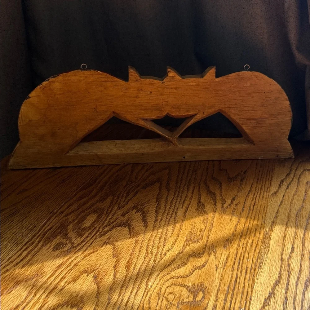 Vintage wood Hand-Painted Double Cat Wall Hook - Yellow, Red & Green